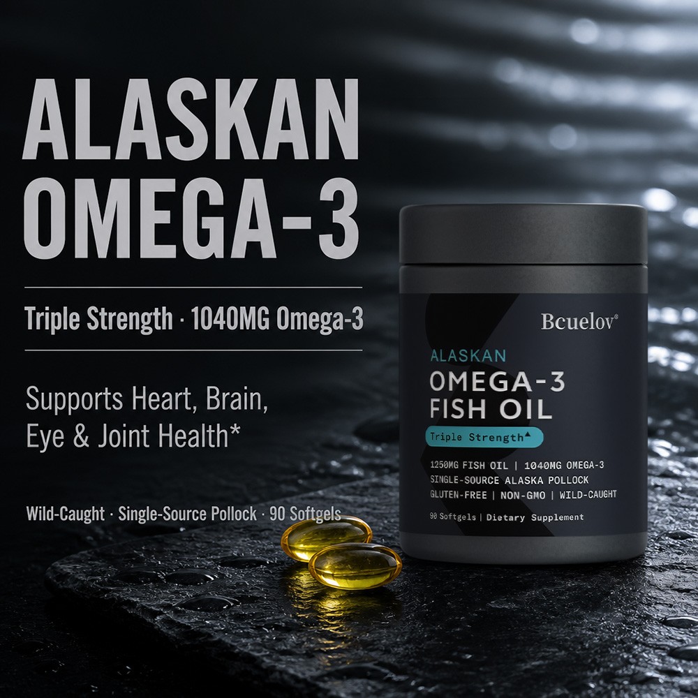 Bcuelov Alaskan Omega-3 1040mg Fish Oil 1250mg Gluten-Free | Non-Gmo 90 Softgels