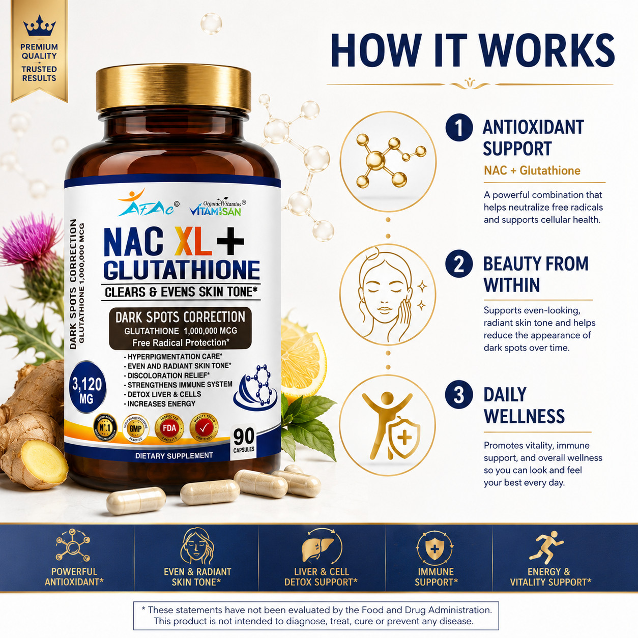 N-Acetyl L-Cysteine (NAC)180 Caps Non-GMO & Gluten Free 3120Mg 2 bottles liver