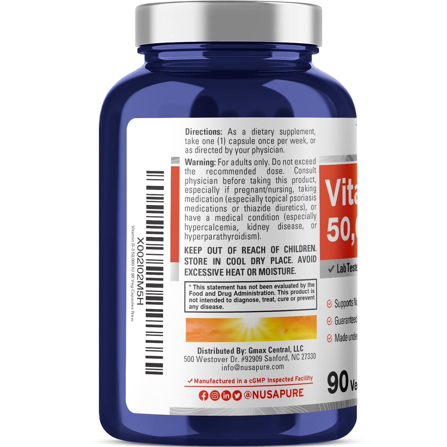 NusaPure Vitamin D3 50,000 IU 90 Veggie Capsules (Non-GMO)