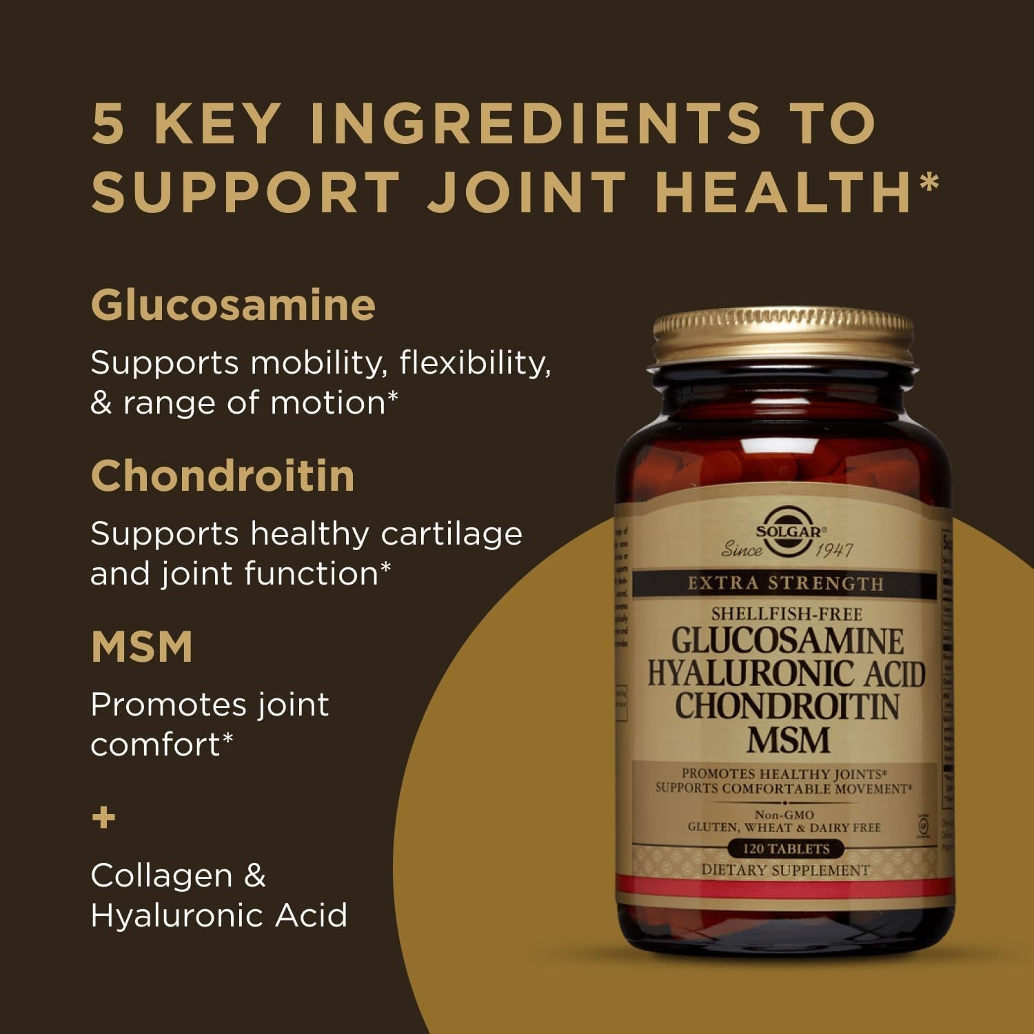 Solgar, Glucosamine Hyaluronic Acid Chondroitin MSM, 120 Tablets EXP 03/2028