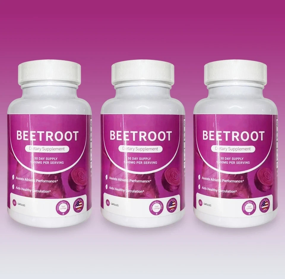 3PCS Rosabella Organic Beet Root 60 Capsules Natural Energy Boost Blood Pressure