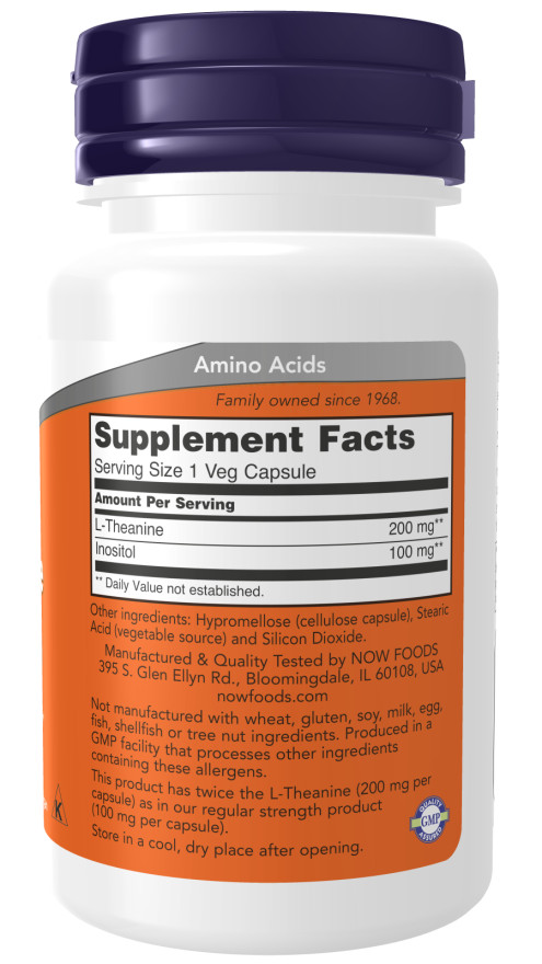 NOW Foods Double Strength L-Theanine 200 mg 60 Veg Caps EXP 08/28