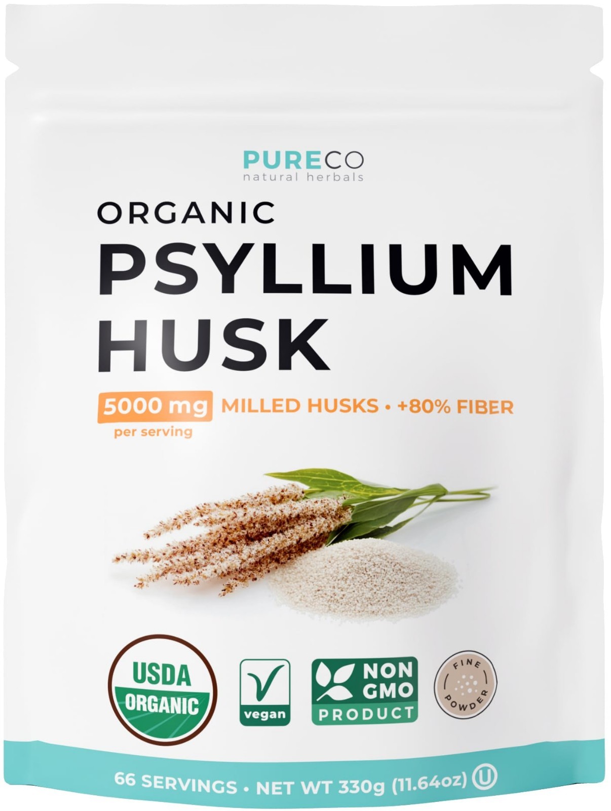 Organic Psyllium Husk Powder – Vegan Gluten Free Fiber for Baking & Smoothies –