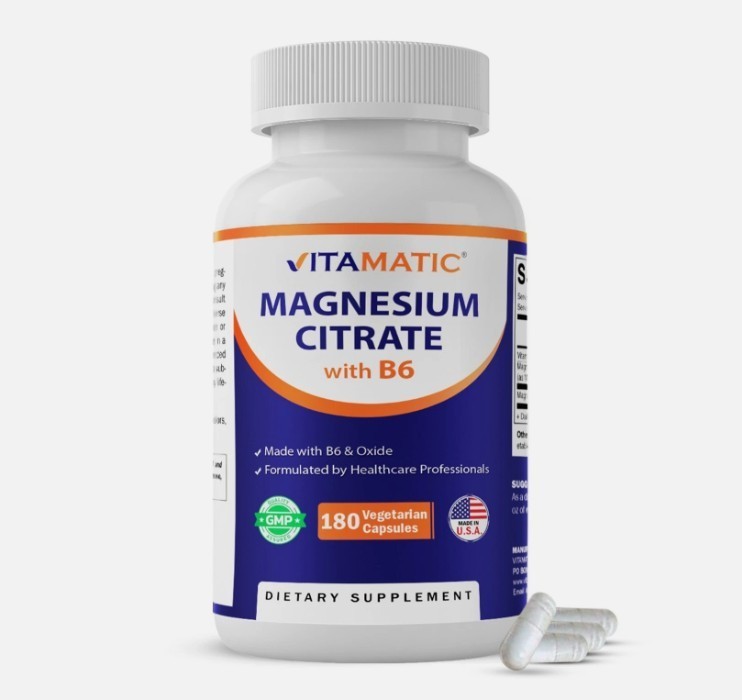 Vitamatic Magnesium Citrate with B6 500mg per Serving – 180 Vegetarian Capsules