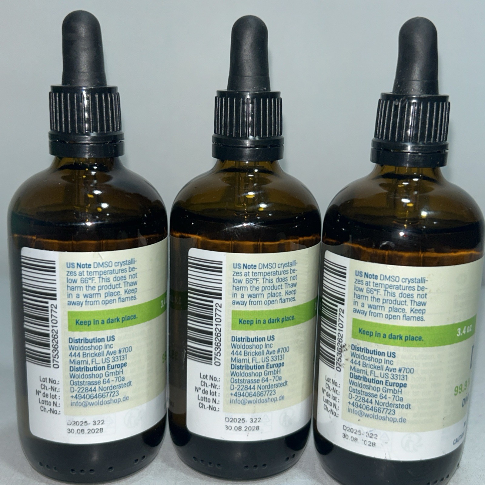3 Sealed DMSO Liquid Supplement 3.4 Fl Oz Each