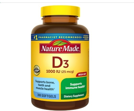 Nature Made Vitamin D3 1000 IU (25 Mcg), Vitamin D Supplement for Bone, Teeth, M