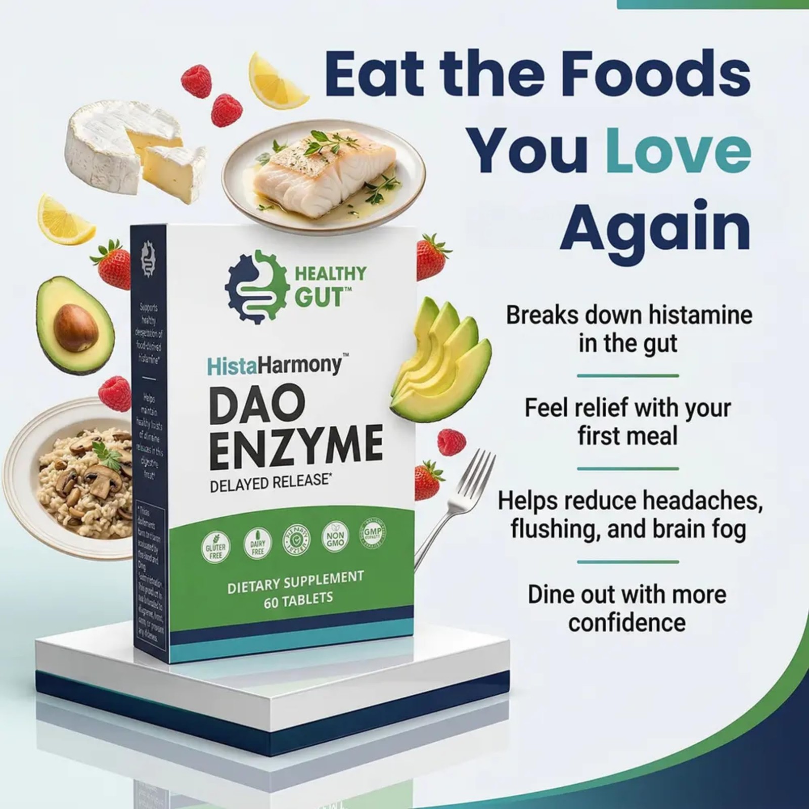 Healthy Gut HistaHarmony | Delayed Release DAO Enzyme 60 Count (Pack of 1)