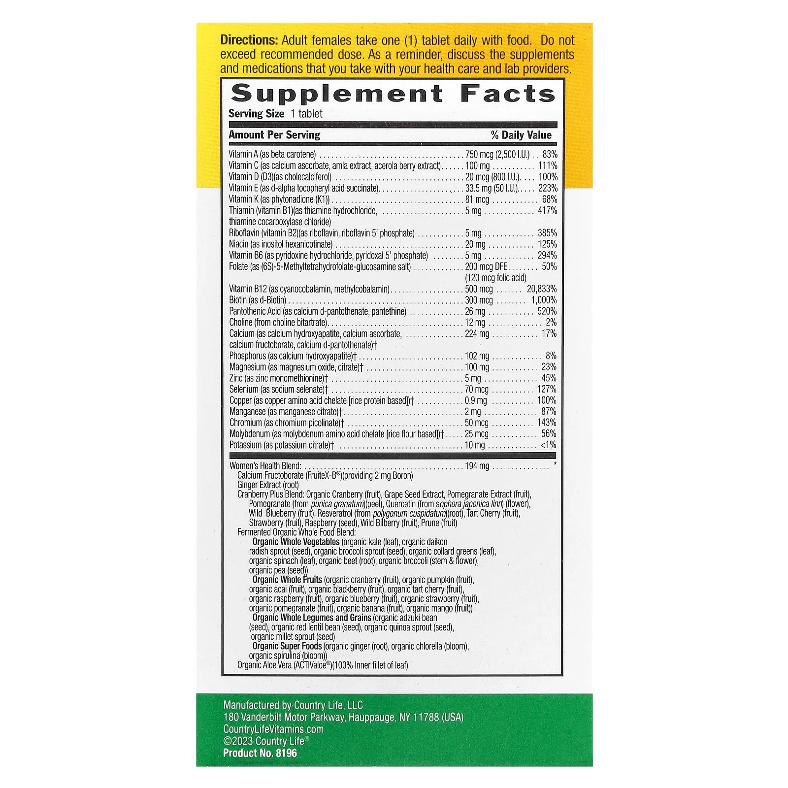 Country Life Core Daily-1 Multivitamins Women 50 60 Tablets Gluten-Free, GMP