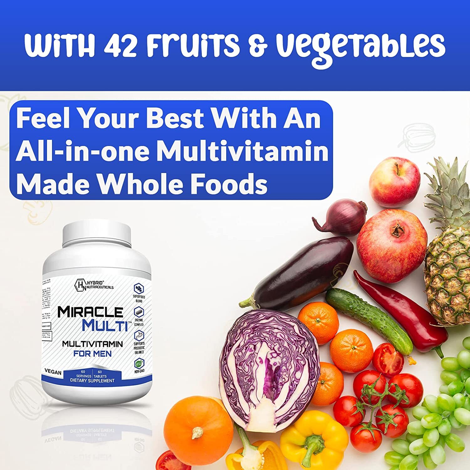 Multivitamin Mineral for Men, Best High Potency Mens Vitamin, Non-GMO Supplement