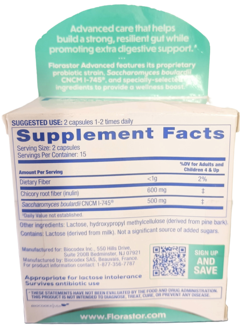 Florastor Select Daily Probiotic & Prebiotic Supplement Capsules 30 ct EXP 09/27