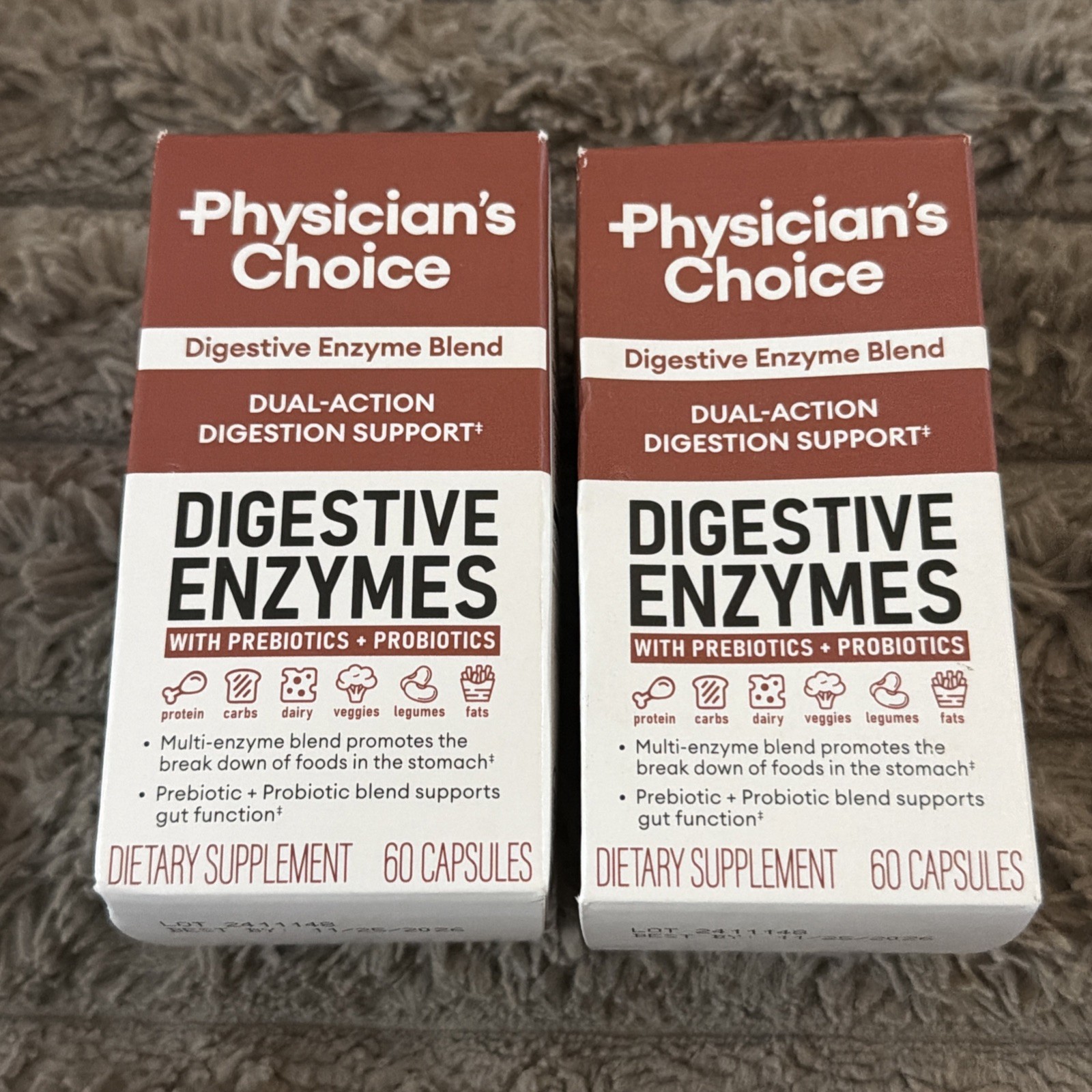 2X Physician’s Choice Digestive Enzyme Blend Pre + Probiotics 60 Capsules 11/26
