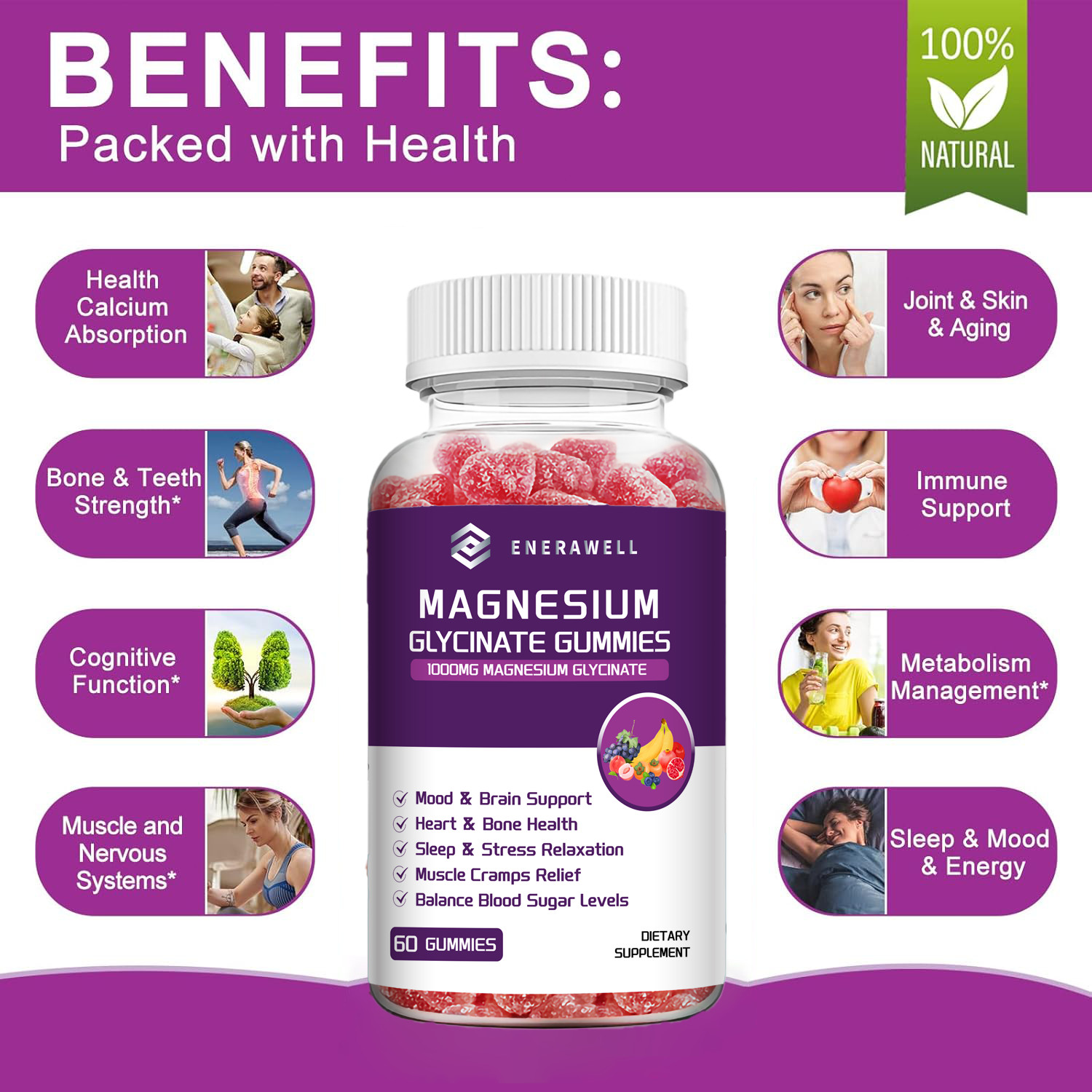 Magnesium Glycinate | 1000mg | 60 Gummies | Buffered & Chelated | 02/07/2027