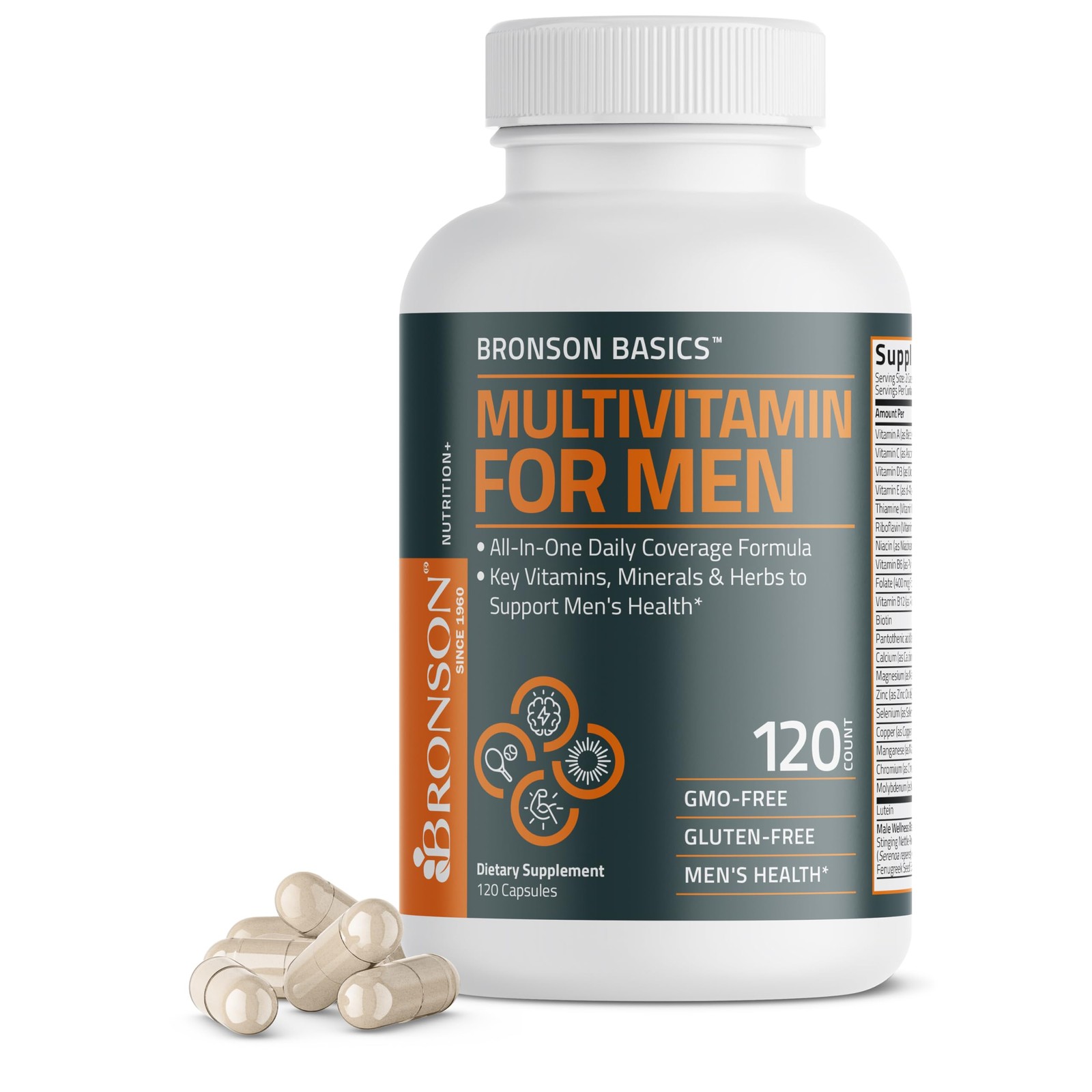 Bronson Multivitamin for Men All-in-One Daily Coverage 120 Count (Pack of 1)