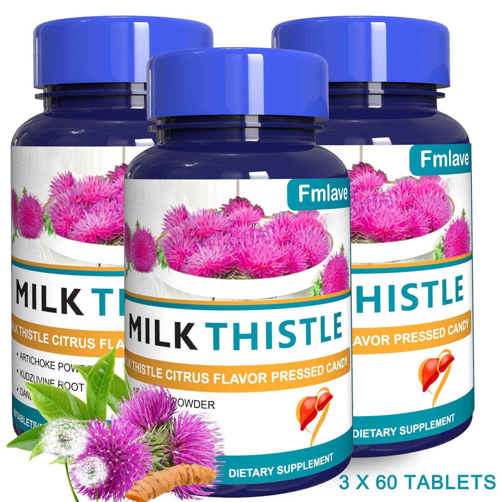 3pc Liver Cleanse Detox Repair Formula w/Turmeric, Milk Thistle, Dandelion 180ct