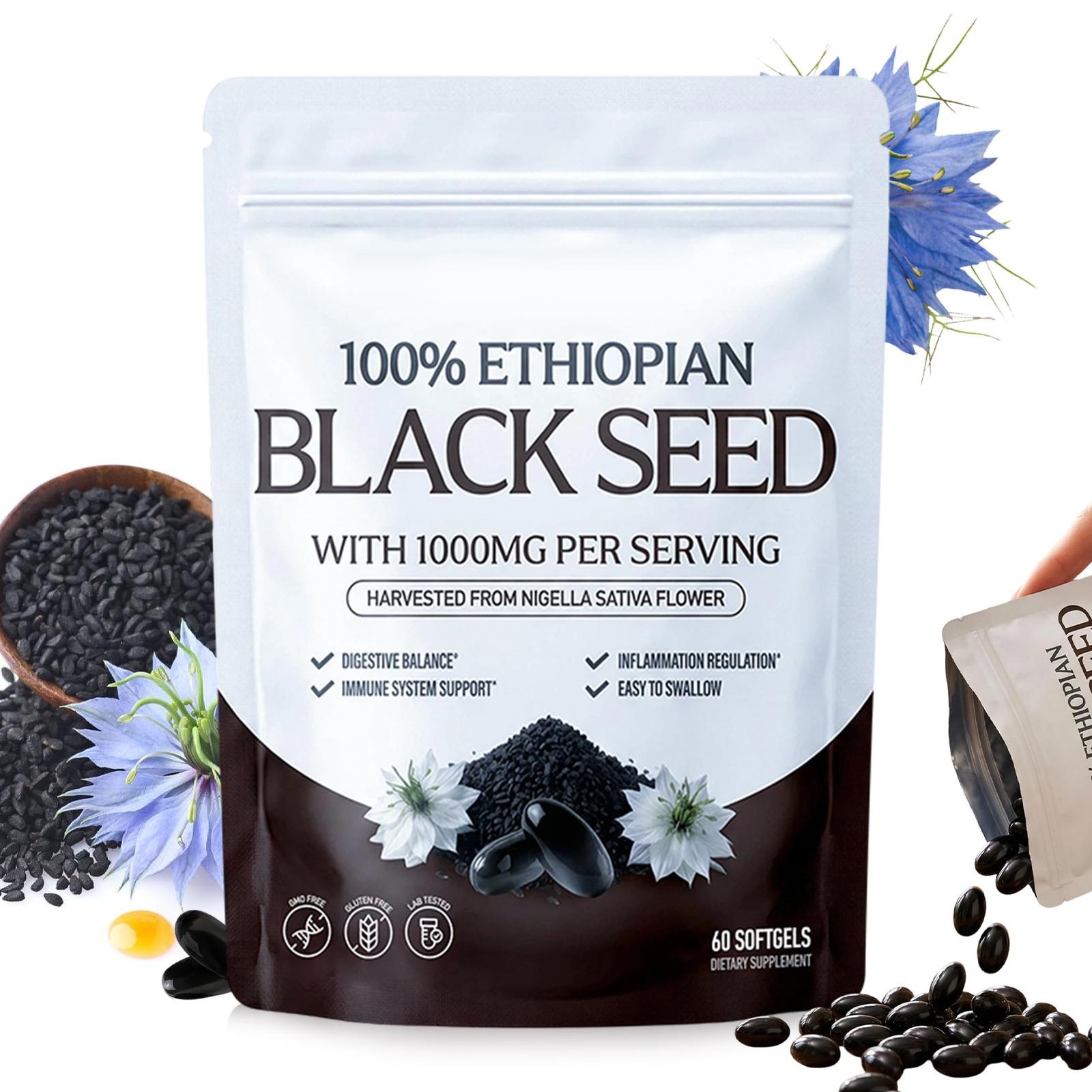 Resilia Ethiopian Black Seed Oil 1000MG Softgels 60 Counts Organic Natural