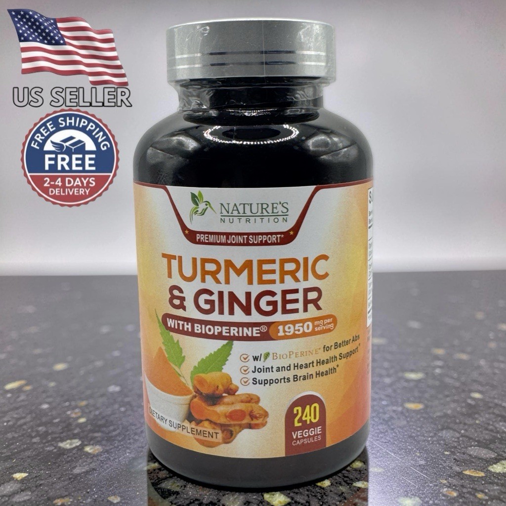 Nature’s Nutrition Turmeric & Ginger Supplement 1950mg, 240 Veggie Capsules