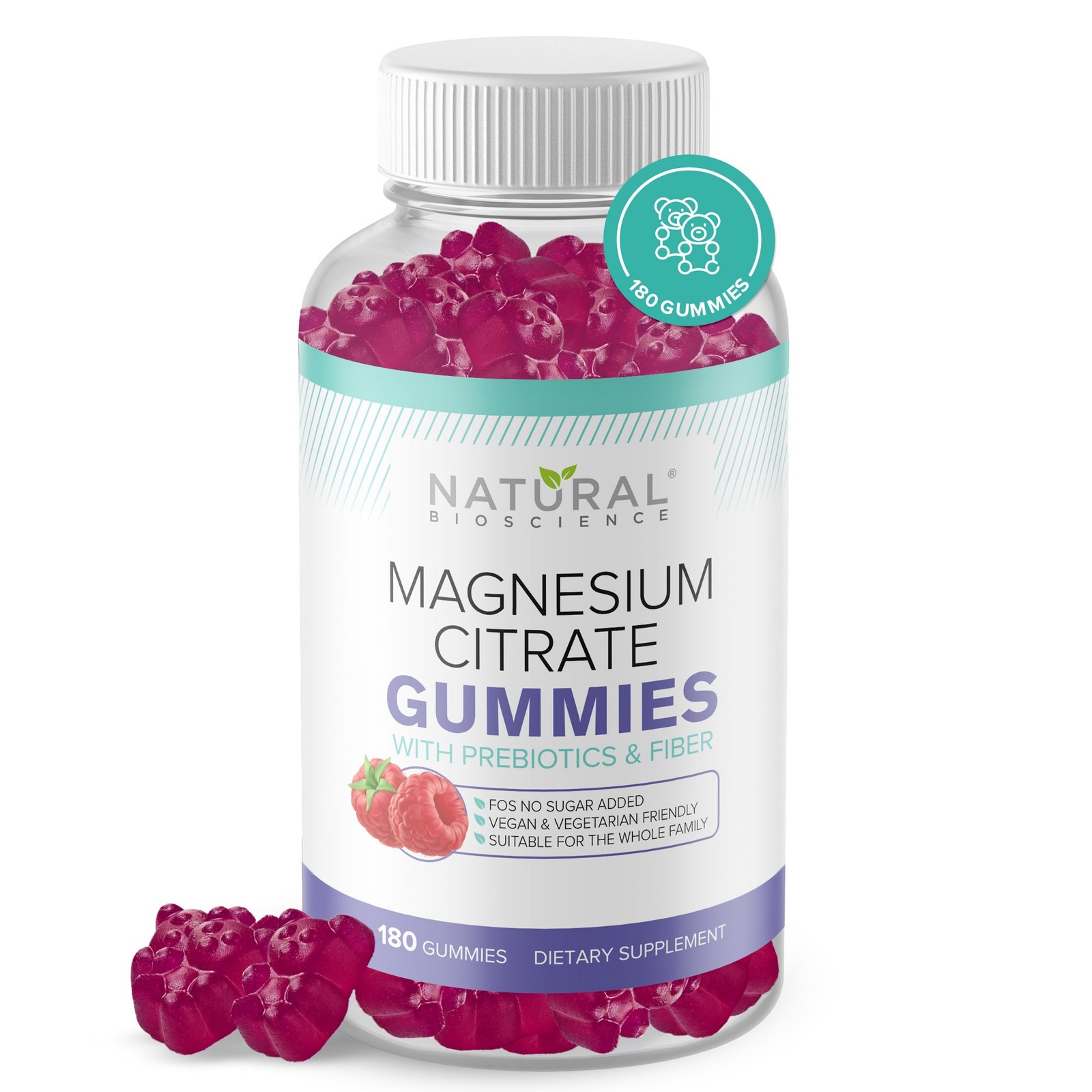 Natural Bioscience Magnesium Citrate w/ Prebiotics & Fiber – 180 count- 04/2028