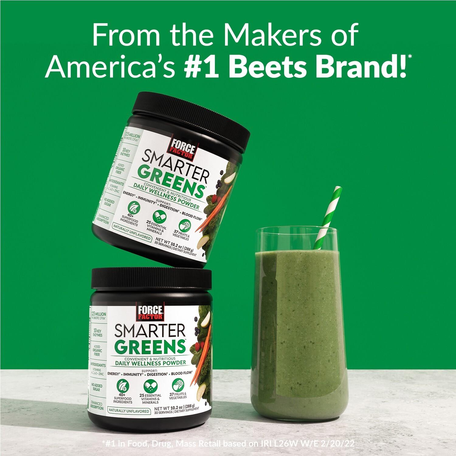 Force Factor Smarter Greens Daily Wellness Powder, Greens Superfood Powder