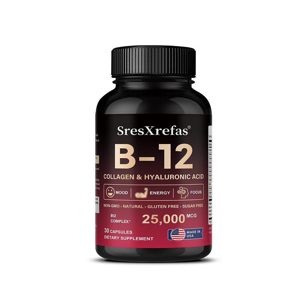 B-12 Complex with Collagen, Energy Focus & Skin,Non-GMO 30/60/120 Capsules