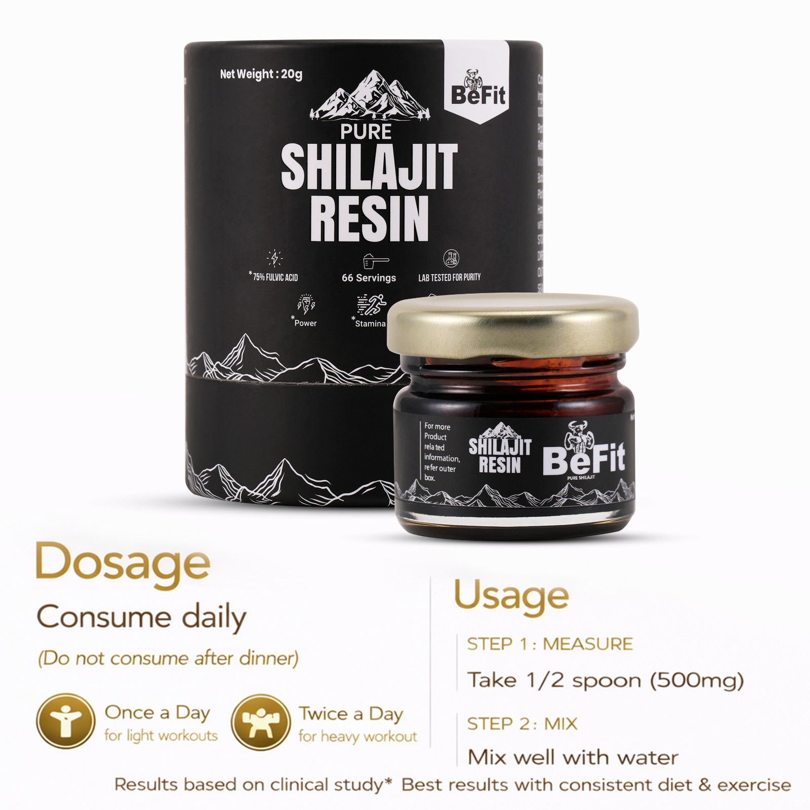 Befit Himalayan Shilajit Soft Resin 20g | Organic 100% Pure | Fulvic Acid