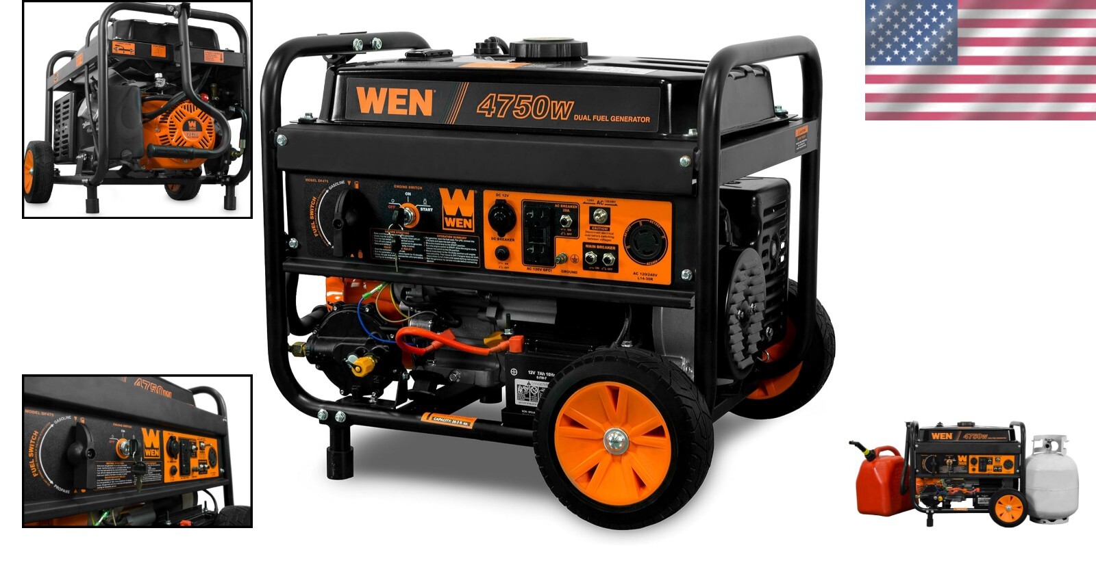 Efficient Dual Fuel Portable Generator – 4750 Watts, 120V/240V with GFCI Outlets
