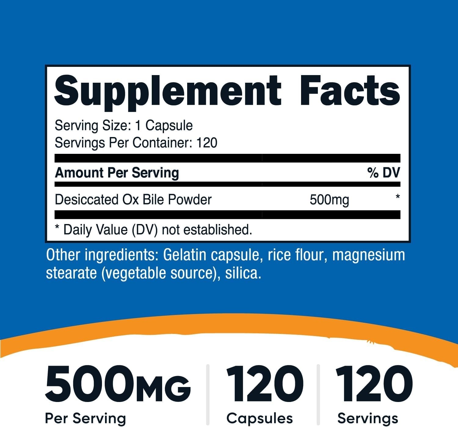 500mg Ox Bile Capsules – 120 Vegetarian Capsules for Digestive Wellness