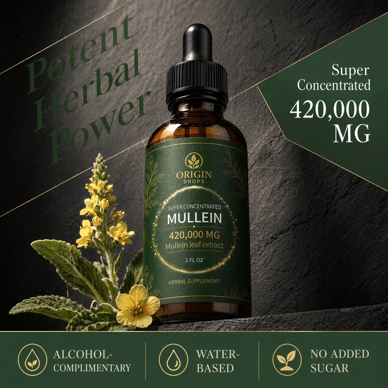 Origin Mullein Drops Natural Herbal Ear & Lung Support Supplement