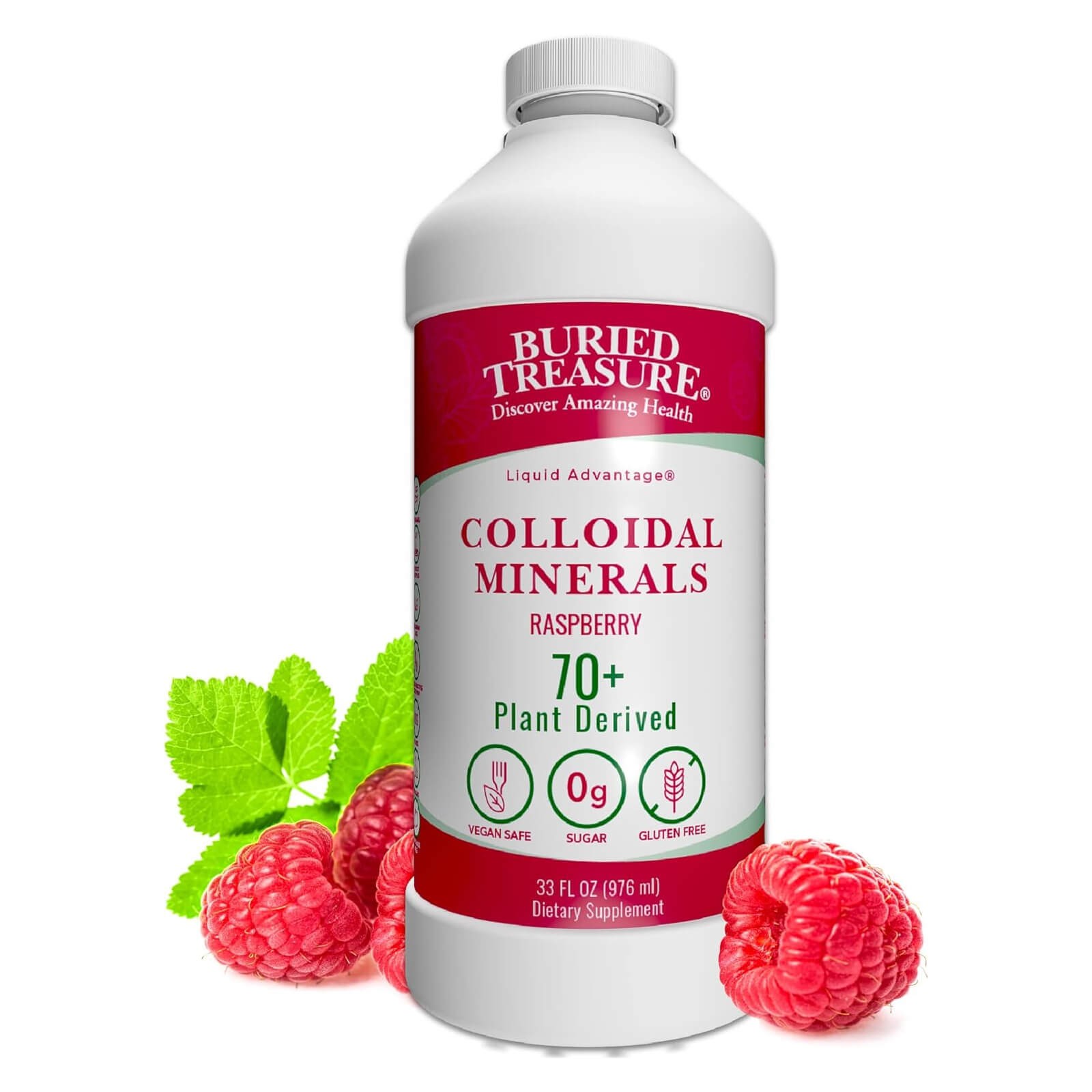 Buried Treasure Raspberry Minerals 32 oz, 0g sugar, Plant Derived