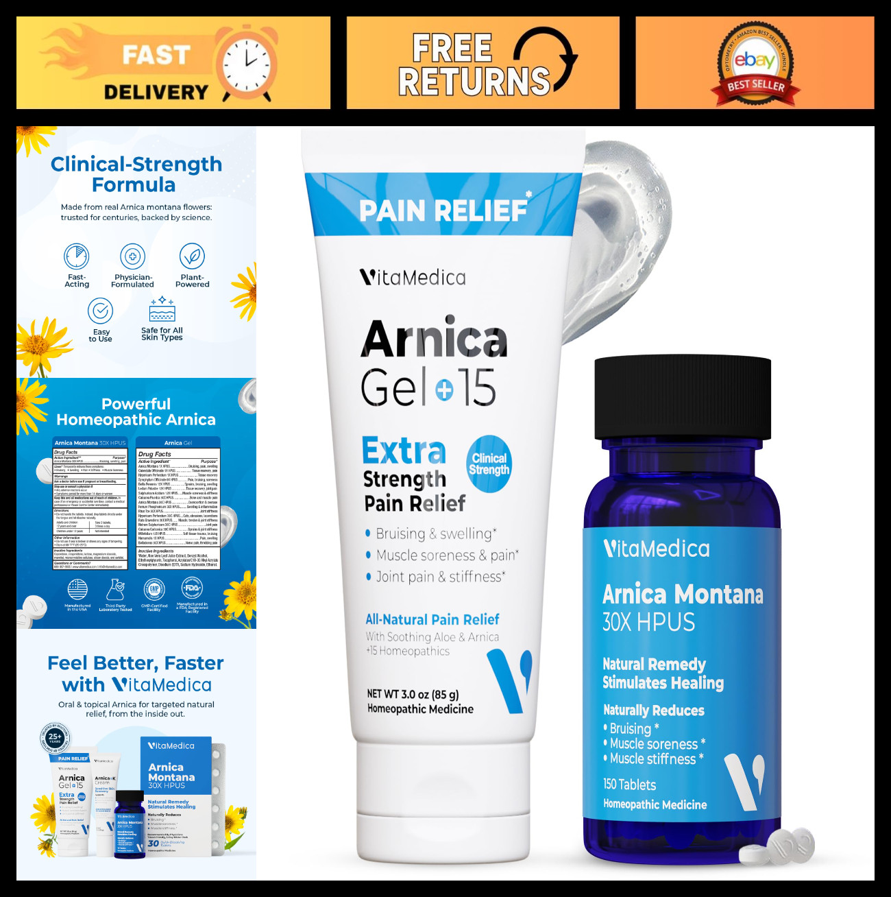 Arnica Montana Tablets & Gel Bundle – Rapid-Dissolve for Bruising, Swelling, Sor