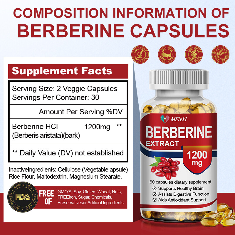 1-4 Packs Berberine HCl 1200mg Capsules – Blood Sugar Support Anti-inflammatory