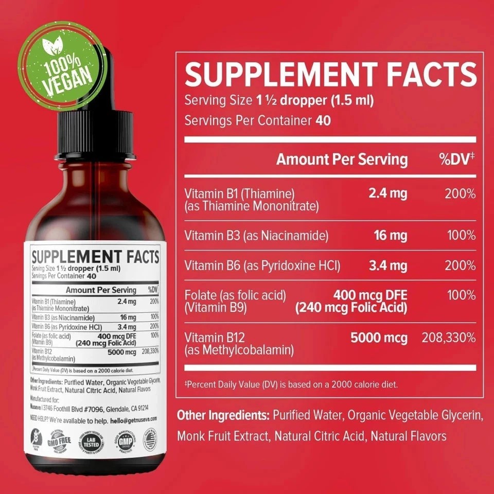 Vitamin B12 and B12 Liquid Drops B6 Sublingual Vitamin B Complex – B1