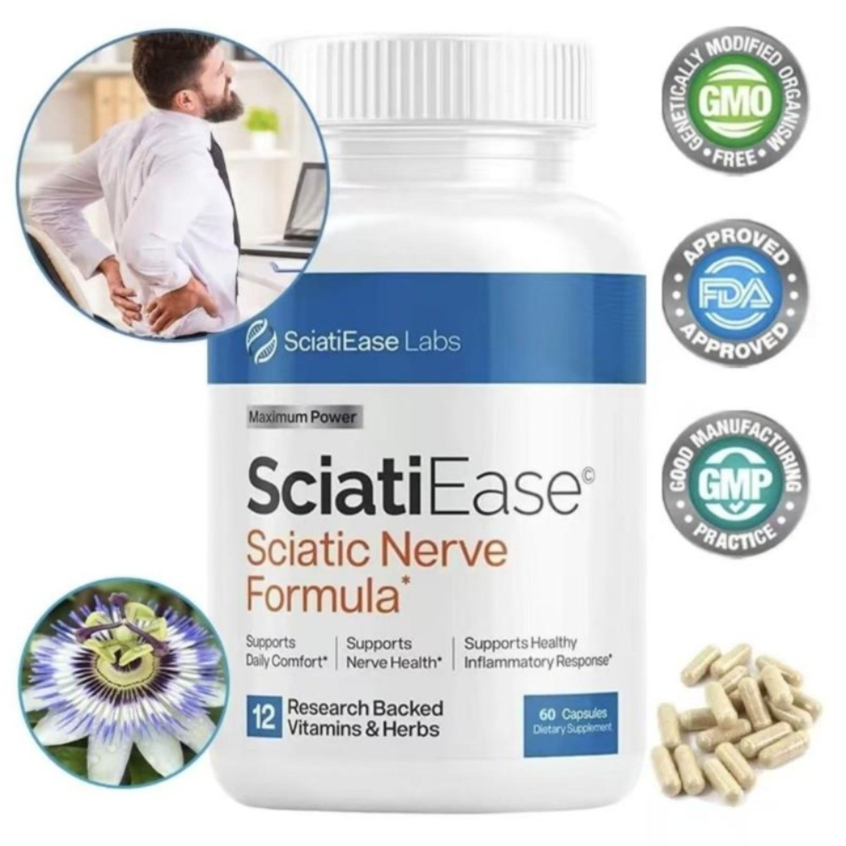 Sciatic Supplement Support Nerve Capsules Pain Relief & Nerve Wellness, 120 for