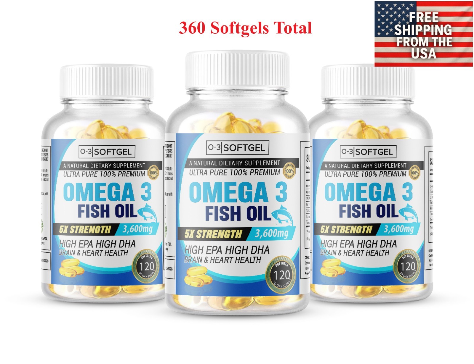 360 Omega 3 Fish Oil Capsules High Strength 8060mg EPA & DHA, Highest Potency US