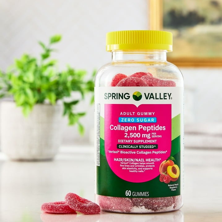 Spring Valley Zero Sugar Collagen Peptides 2500mg Gummy, 60 Count