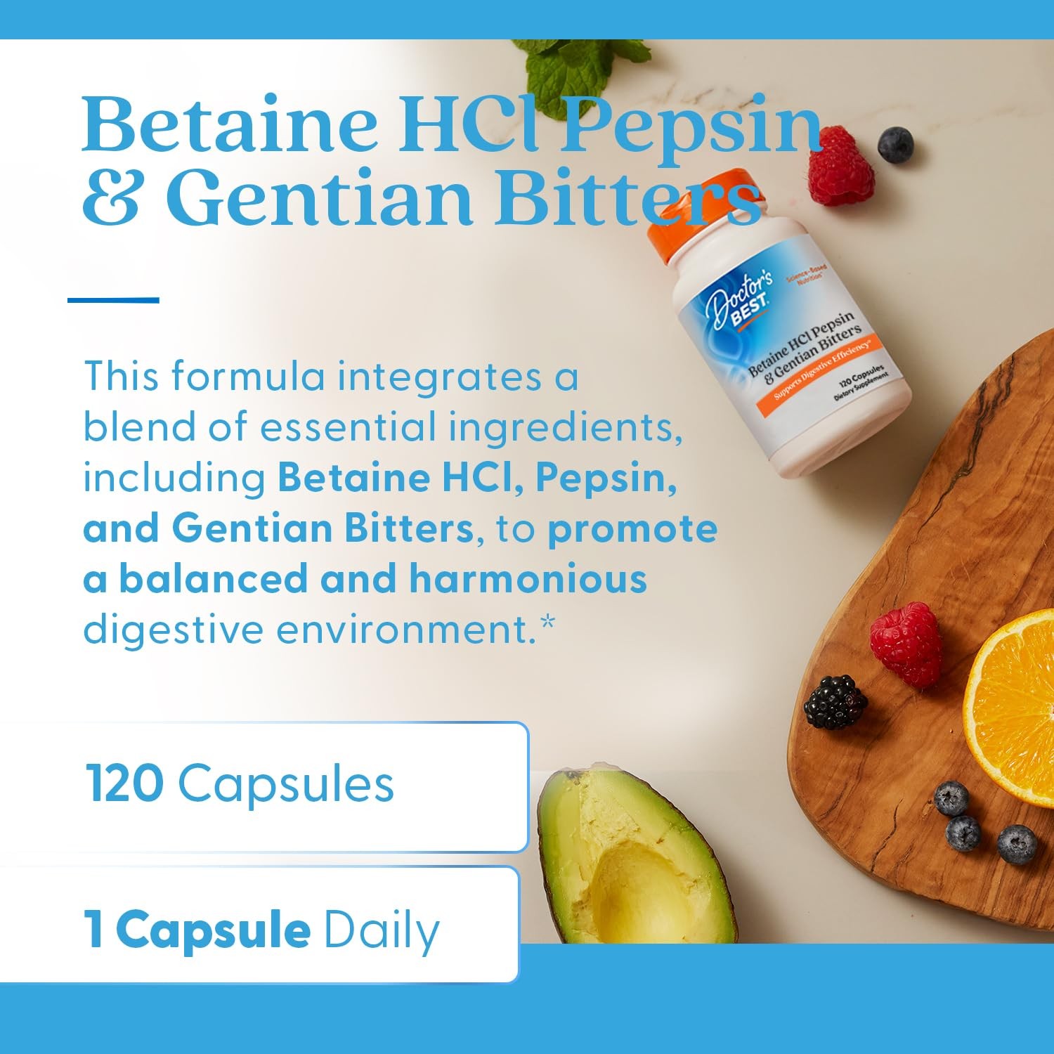 Doctor’s Best Betaine HCI Pepsin & Gentian 120 Count (Pack of 1), White