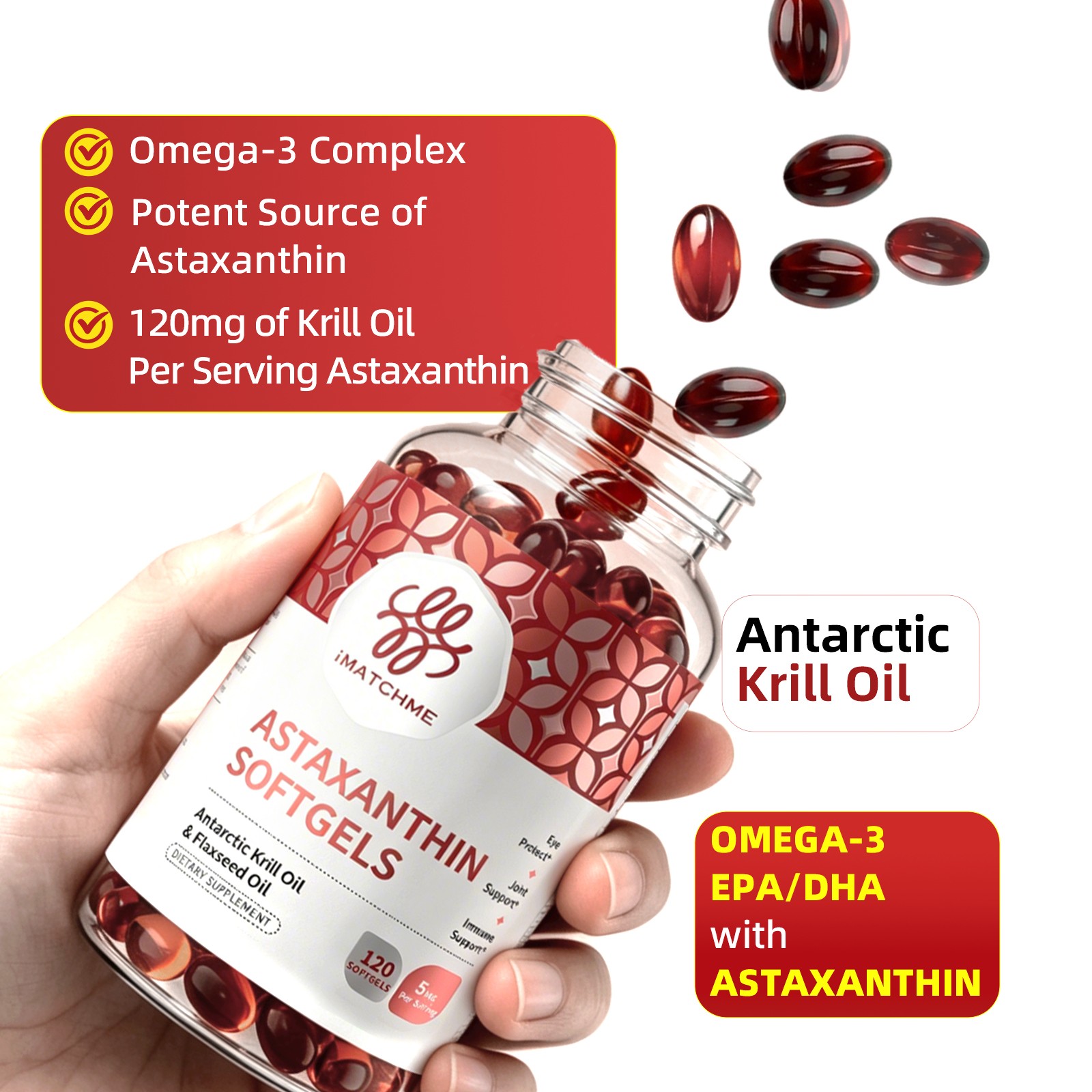 Triple Strength Astaxanthin 32mg with Organic Coconut Oil – 120 Softgel