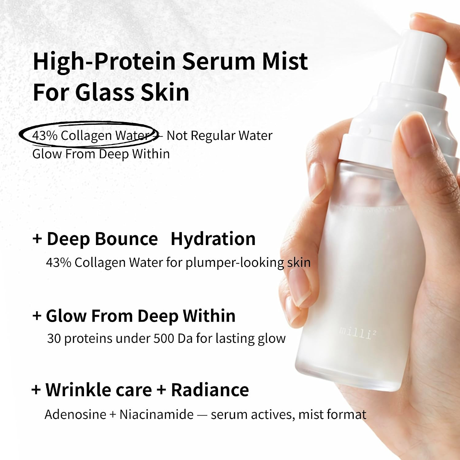 500 Dalton Protein Mist with 30 Collagen Peptides, 43% Collagen Complex, Korean