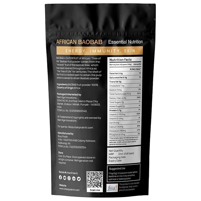 Urban Prakriti African Baobab Powder 100gm for the Gut Health, Immunity & Skin