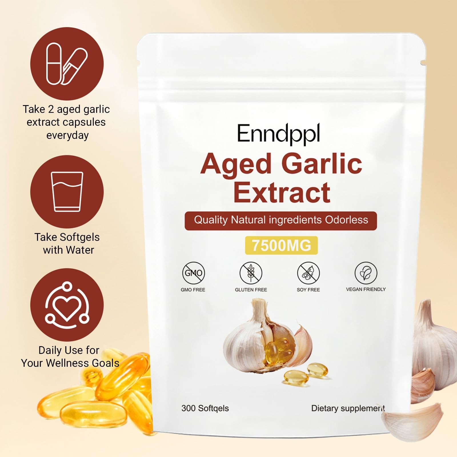 Aged Garlic Extract 7500mg, 300 Odorless 300 Count (Pack of 1)
