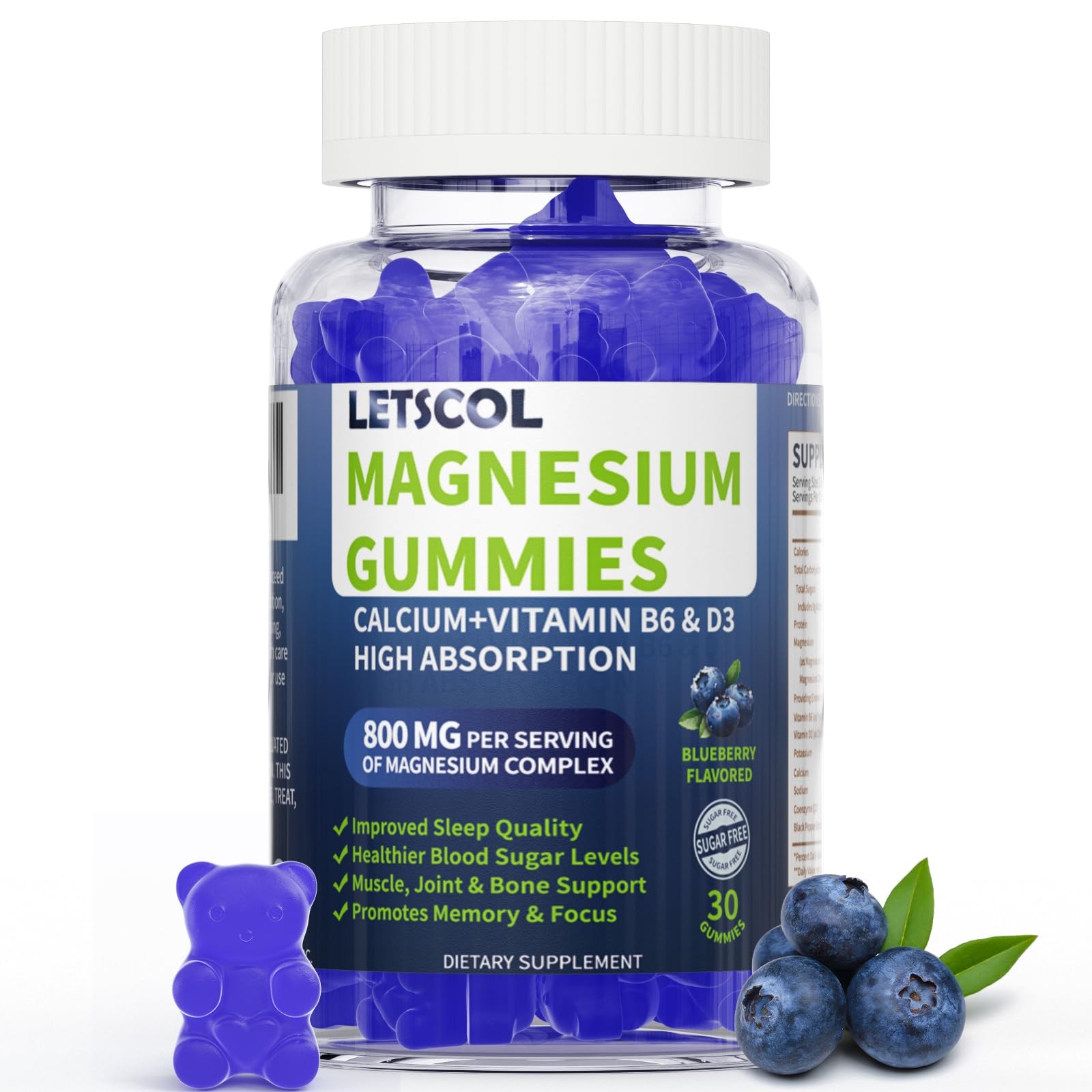 LETSCOL Magnesium Glycinate Gummies, Sugar Free 30 Count (Pack of 1)