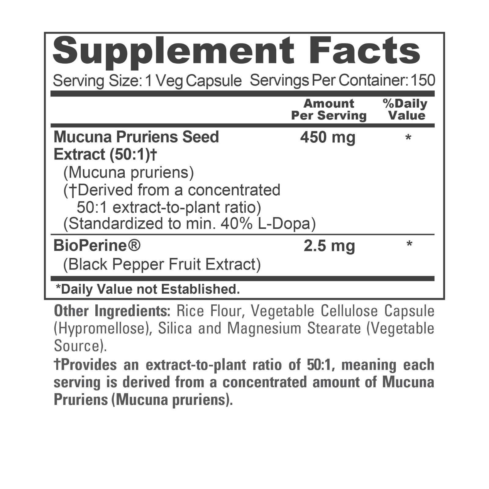 NusaPure Mucuna Pruriens 22500mg 150 Veggie Caps Non-GMO, Vegan