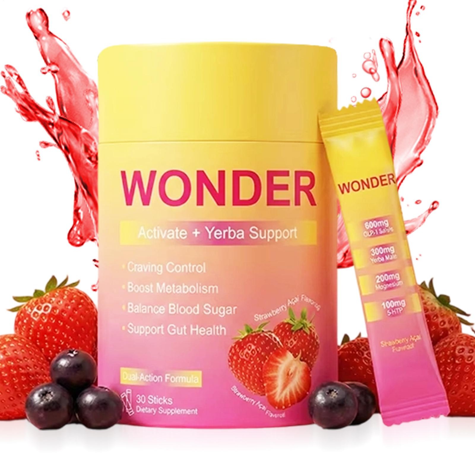 30 Servings Cutting Drink Mix – 5-HTP, Yerba Mate & Magnesium Mixed Berry Flavor