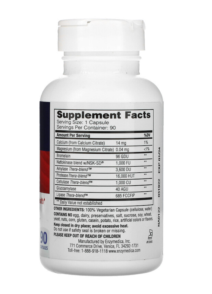 Enzymedica Natto-K 90 Capsules, Enhances Circulation, Heart Health Support