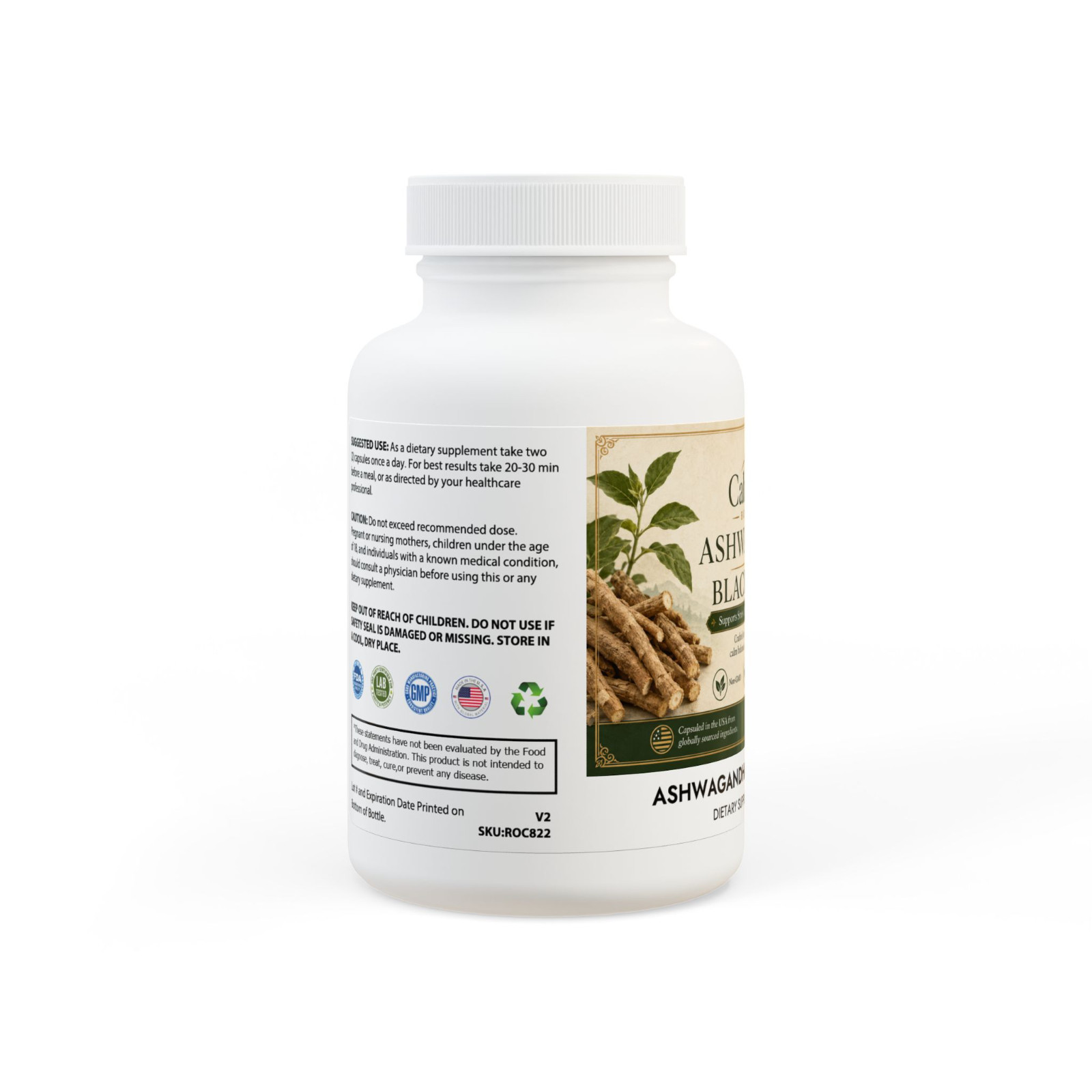 Ashwagandha Black Pepper 60 Capsules Stress Support Vegan Non-GMO Supplement