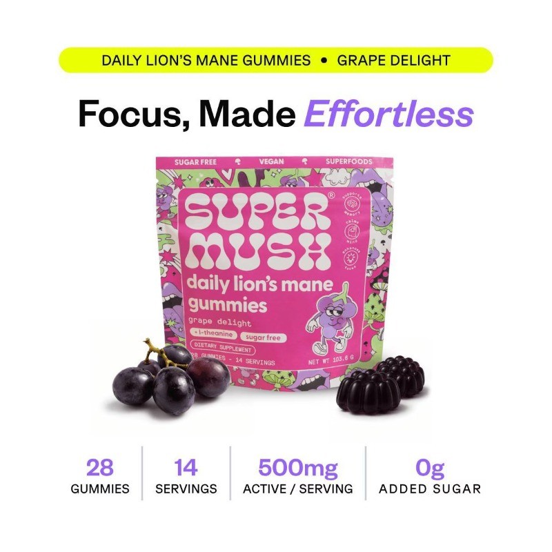 SuperMush Daily Lion’s Mane Mushroom Supplement Gummies – 28ct/14 Servings
