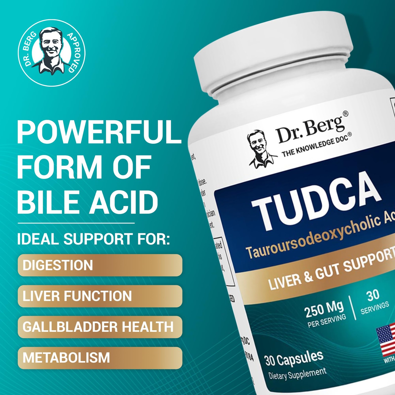 Dr. Berg TUDCA Supplement (Tauroursodeoxycholic Acid) – 30 Count (Pack of 1)