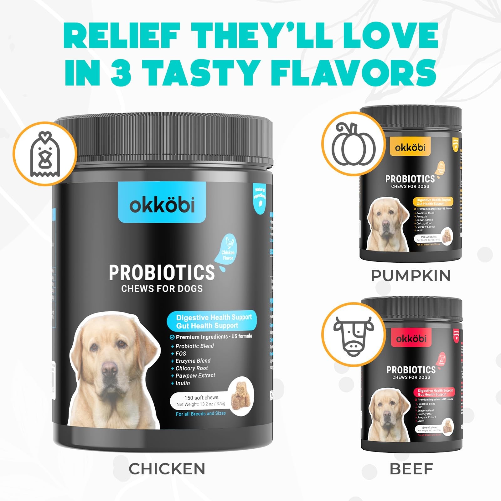 Probiotics for Dogs Chews 150PCs – Digestive, Gut Health & Diarrhea Brown