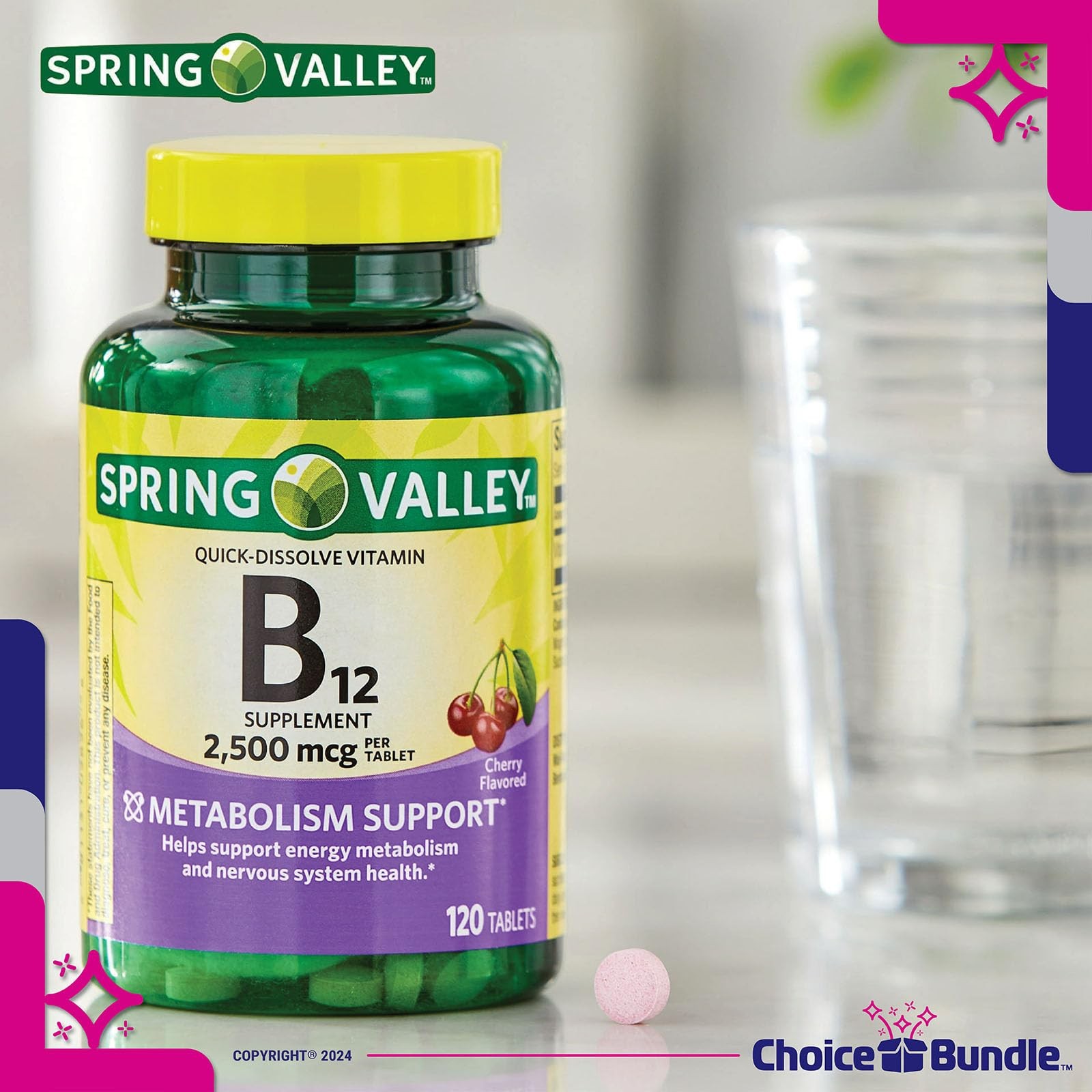 Spring Valley Vit B12 2500mcg Quick Dissolve 2Pk (240ct) + Vitality Guide & Case