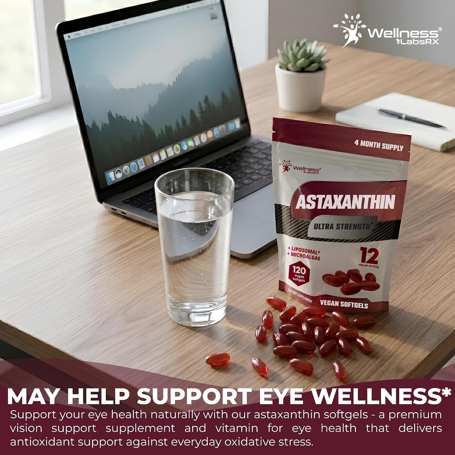 Liposomal Astaxanthin 12mg – 120 Vegan Softgels, 4 Month Supply, Natural Astaxan