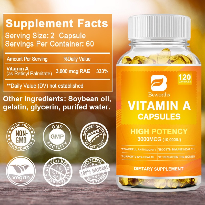 Vitamin A 10,000 IU Softgels – Vision, Skin & Immune System Support